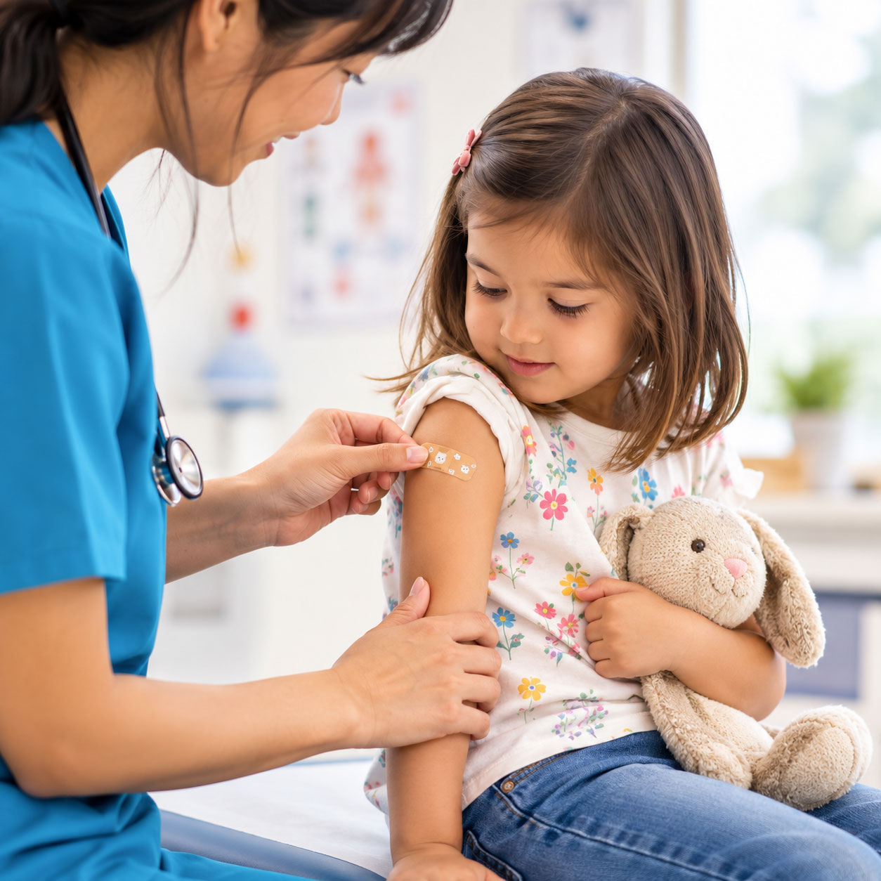 A child receiving a healthcare checkup
